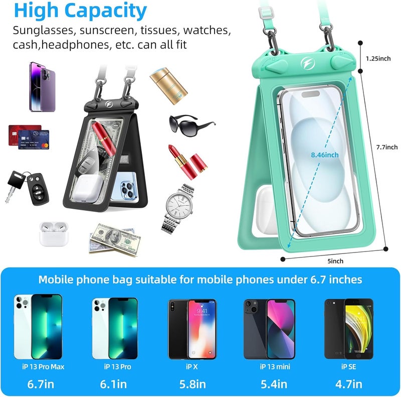 fonken Waterproof Phone Pouch [3-Pack] Double Space Waterproof Phone Case with Adjustable Lanyard Water proof Cell Phone Pouch for iPhone IPX8 Underwater Phone Cases Phone Dry Bag for Vacation Beach Swimming - Image 2
